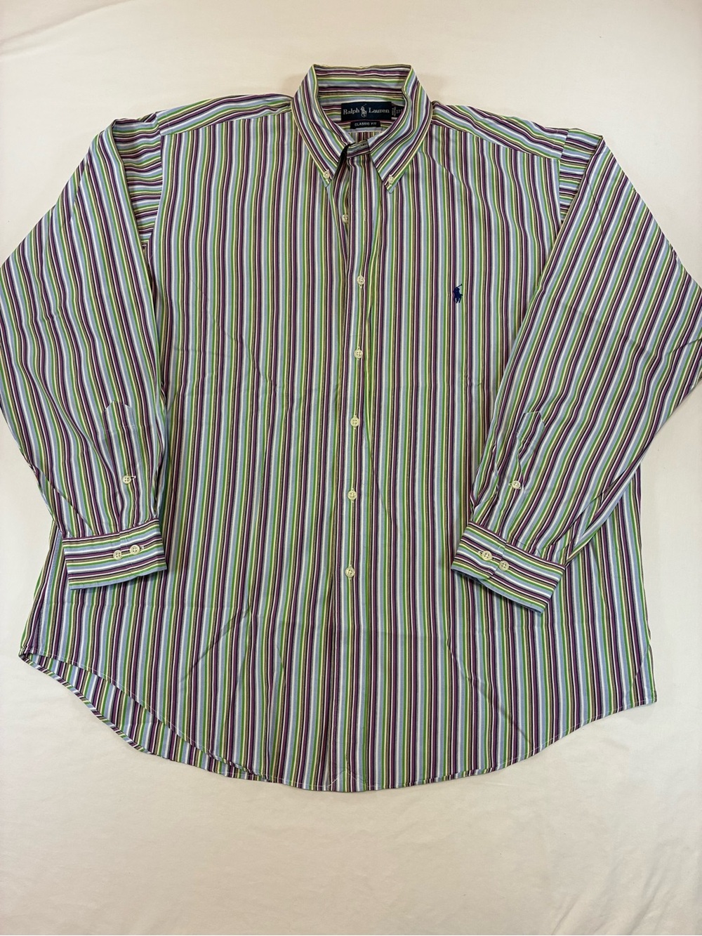 Ralph Lauren Striped Button-Down Shirt in Green, Blue & Purple